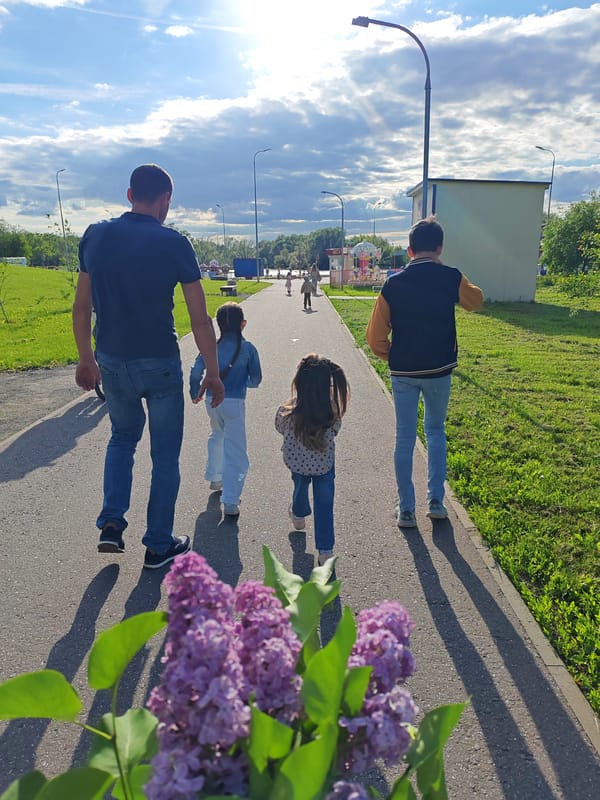 Family enjoys afternoon outing at Bronnitsy community park