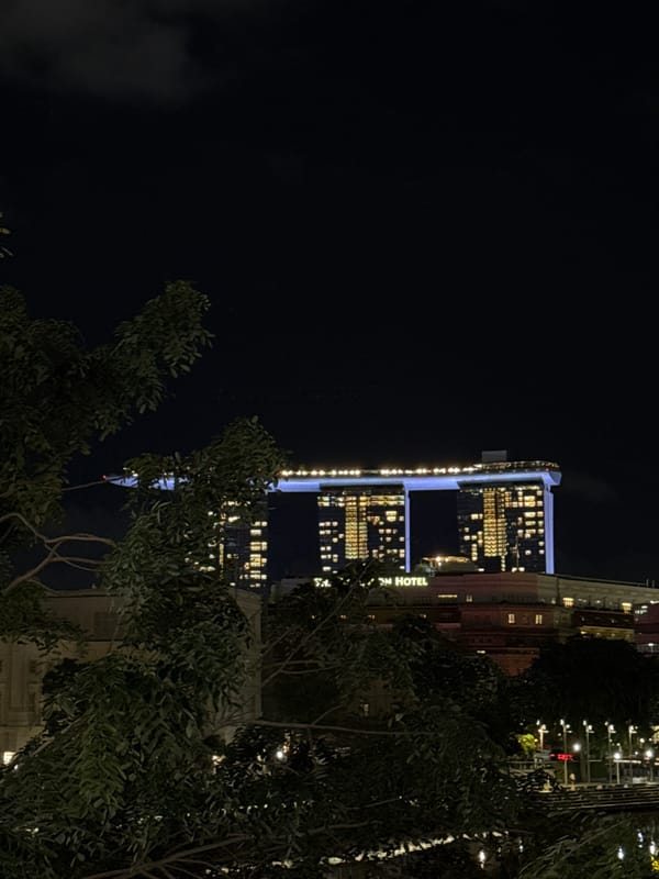 Marina Bay hotels illuminate Singapore skyline at night
