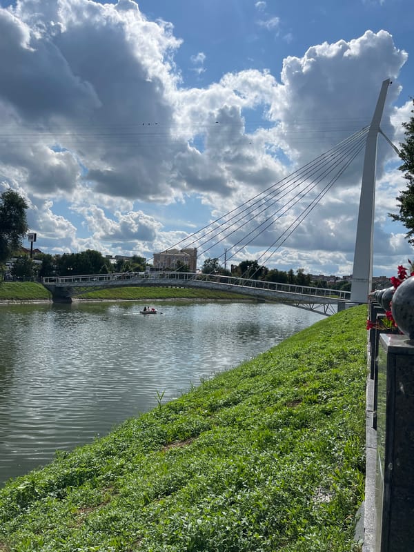 Afternoon scenes around Kharkiv's riverside parks and streets