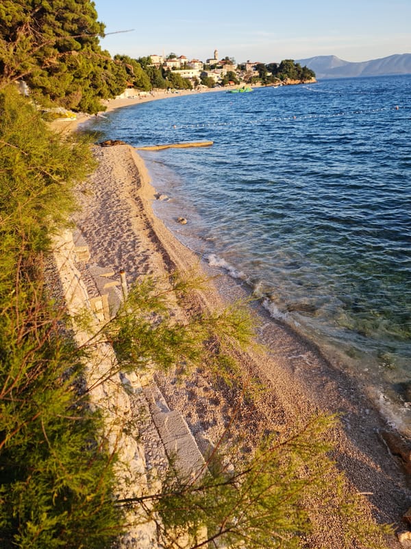 Sunset evening along the Adriatic shore in Gradac, Croatia