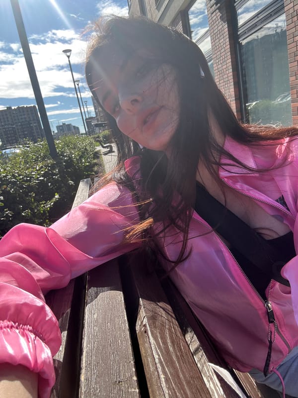 Afternoon out in Novoselye, pink jacket and all