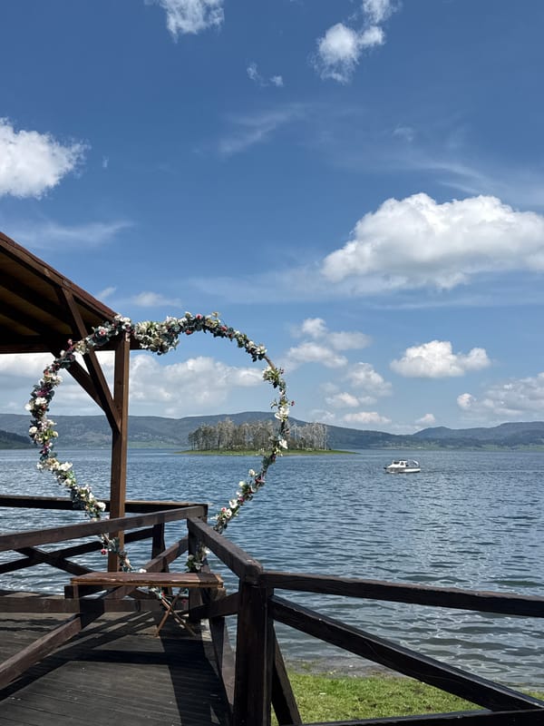 Floral decoration spotted on wooden pier in Цигов чарк, Bulgaria