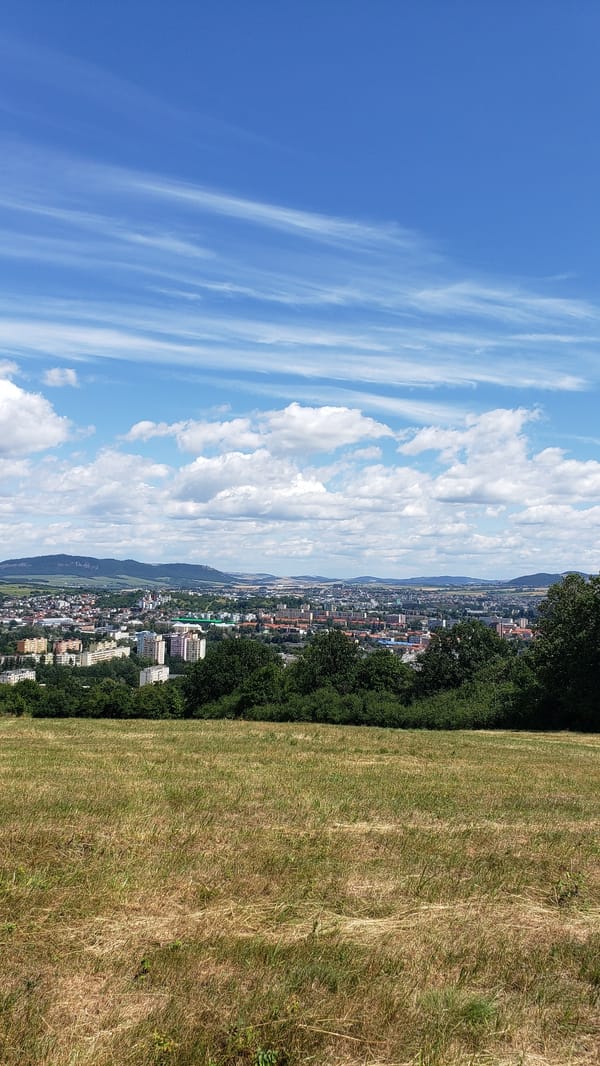 Hilltop views over Prešov on a clear summer morning