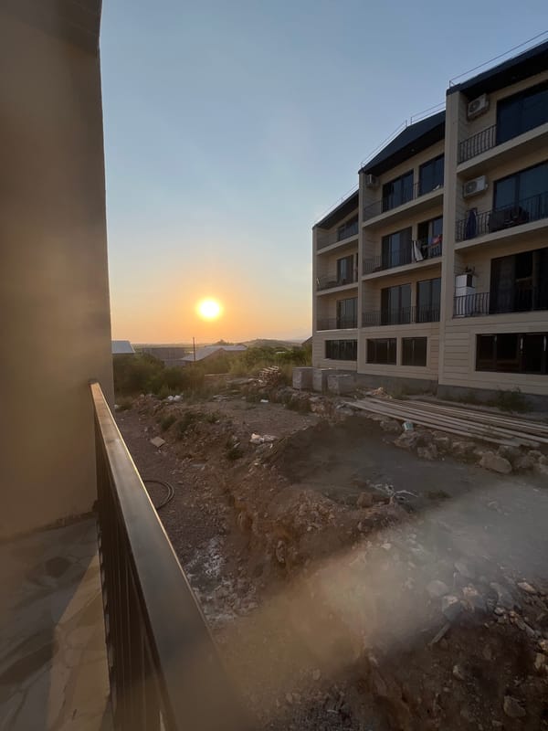 Sunset over a Nor Geghi construction site, Armenia