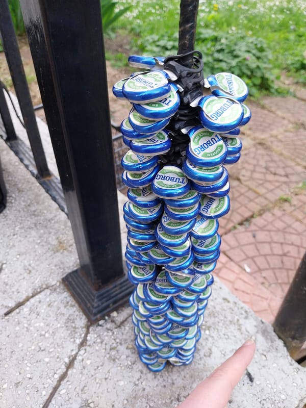 Sofia resident crafts cylindrical art from Tuborg bottle caps
