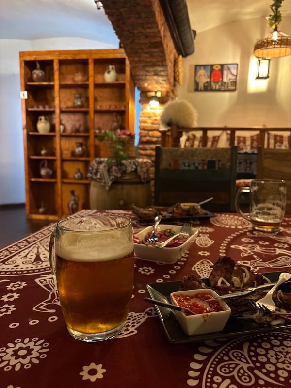 Dinner at a rustic Prague pub, Czech beer and good company