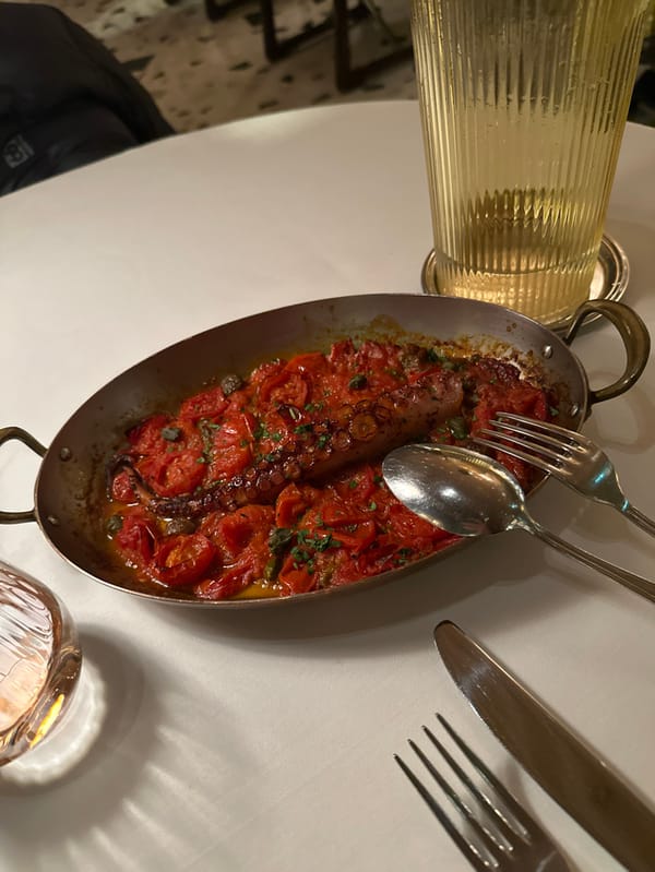 London diner captures octopus and tomato dish presentation