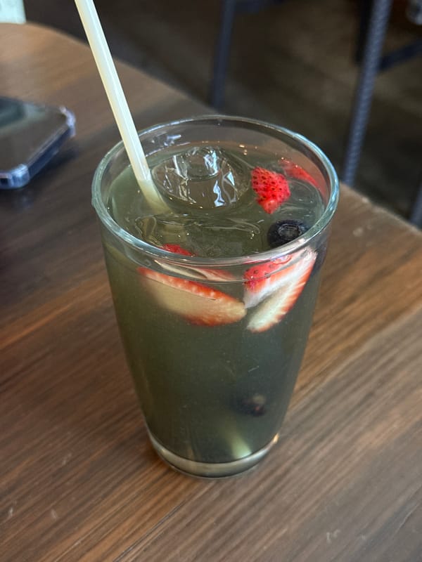 Green fruit beverage served at Guadalajara establishment