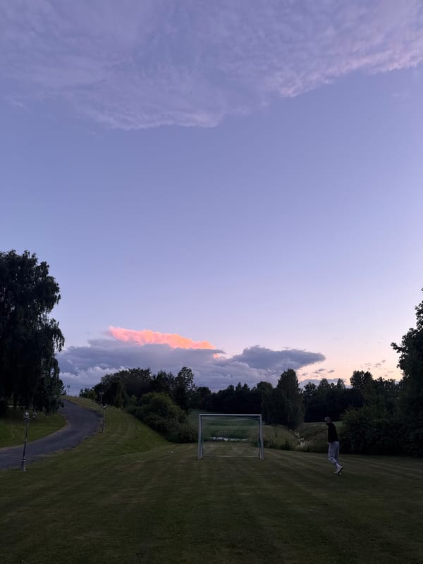 Summer evening at a Hønefoss pool and soccer field