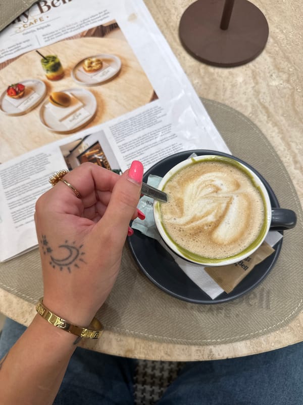 Belgrade cafe brunch with matcha latte and menu browsing
