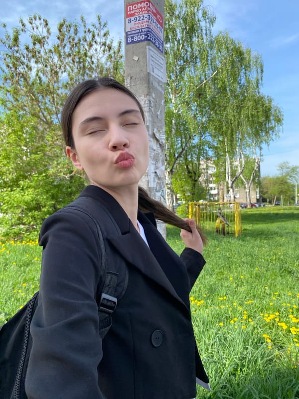Woman takes morning selfie series during walk in Votkinsk
