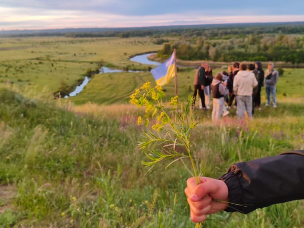 Ukrainian flag display gathering documented in Ustyvytsia countryside