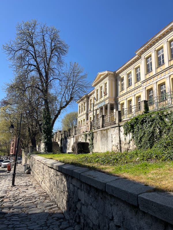 Morning street scene observed in historic Plovdiv, Bulgaria