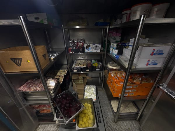 Commercial cold storage unit stocked with food, Marina di Ravenna