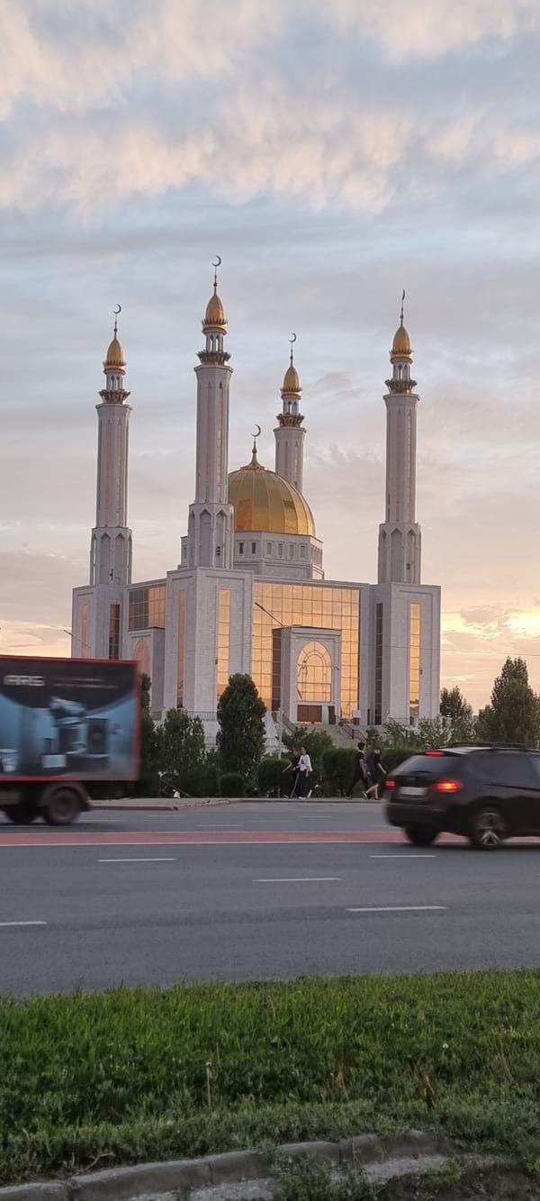 Golden hour along Aktobe's riverfront parks and landmarks