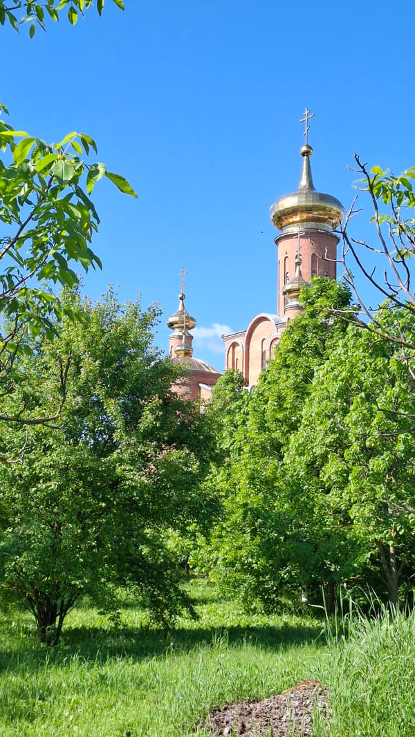 Religious building with golden domes observed during morning hours