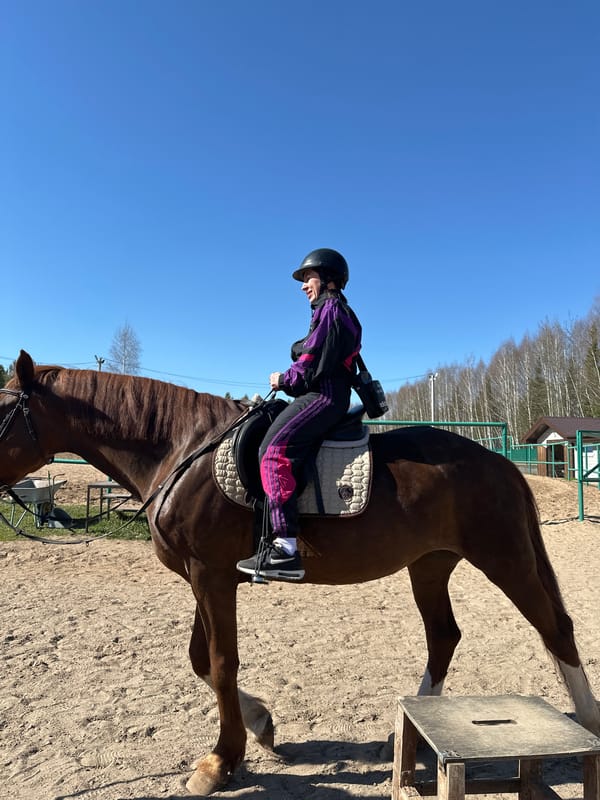Equestrian training session documented in Russian village arena