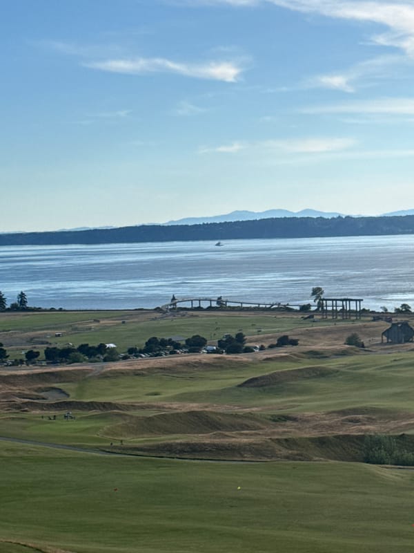 Multiple perspectives of Chambers Bay Golf Course fairways and terrain