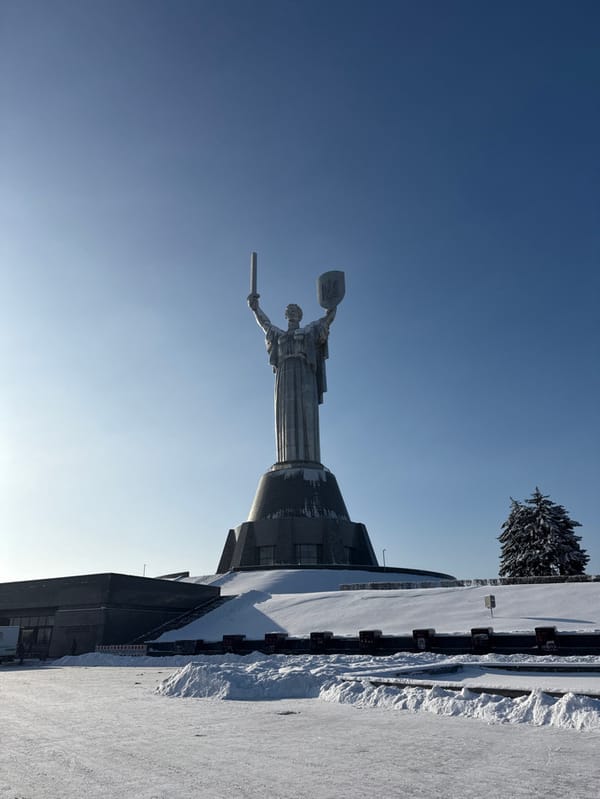 Winter morning views captured at Kyiv's Motherland Monument