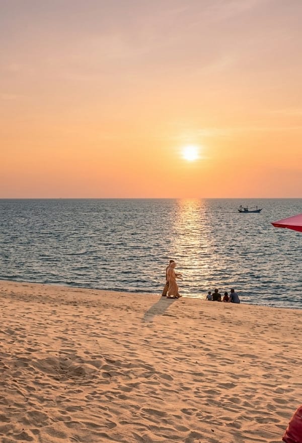 Sunset swings on a Sentang beach