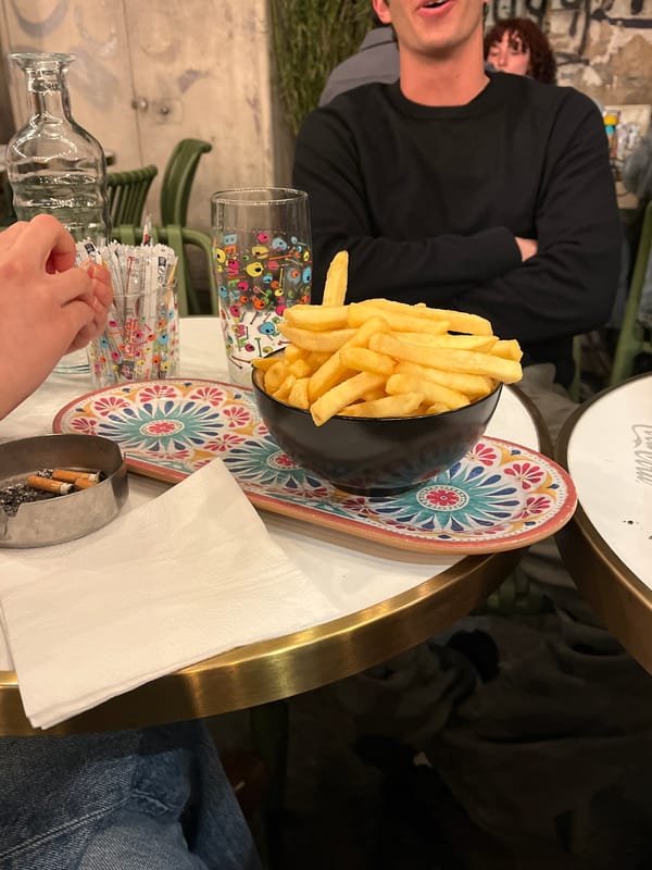 Evening dining scene captured at Lyon cafe