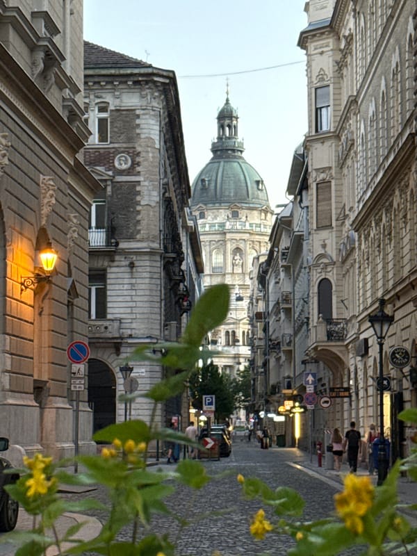 Street view captured of St. Stephen's Basilica in Budapest