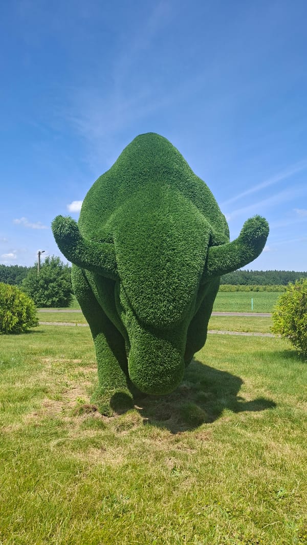 Life-sized animal topiaries dot a sunny field near Dzyarzhynsk, Belarus