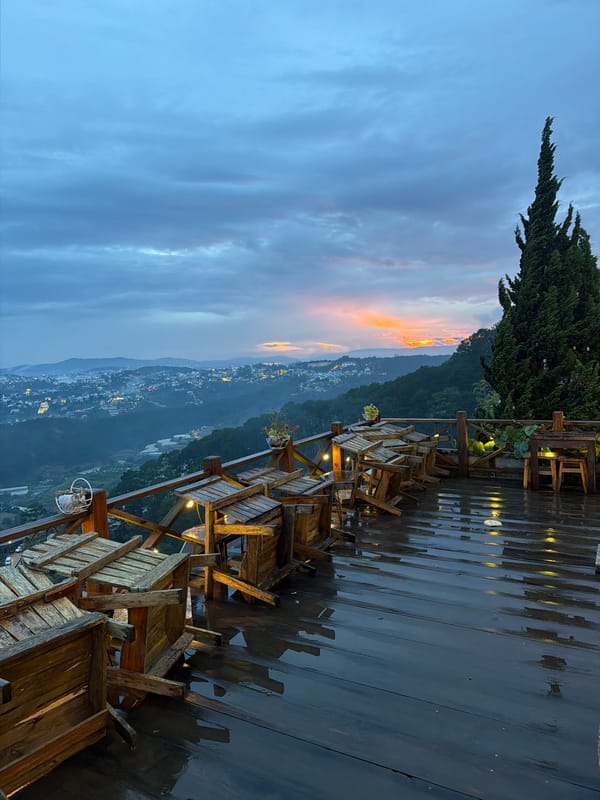 Twilight captured from hillside cafes overlooking Da Lat valley