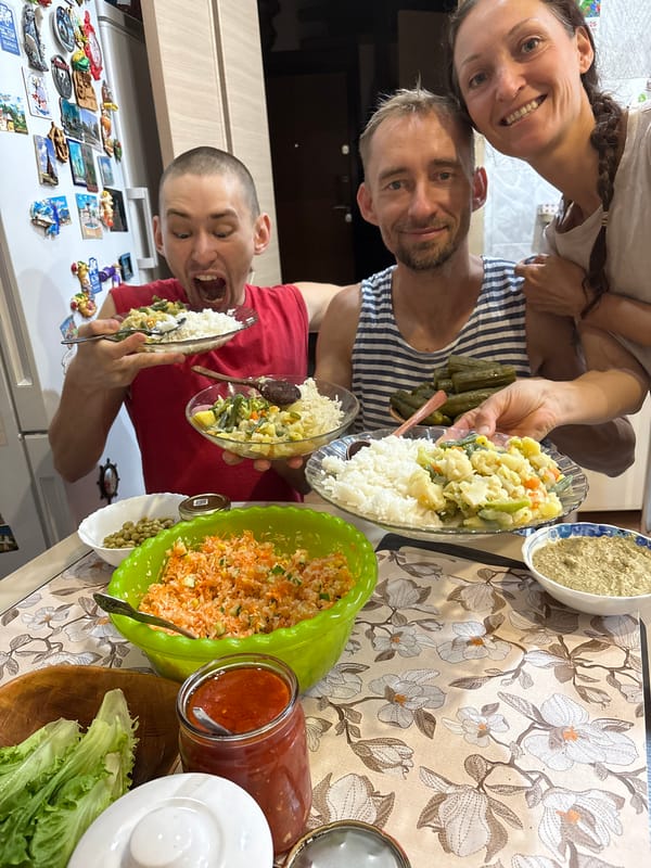 Person holds bowl of mixed vegetables in Ulyanovsk