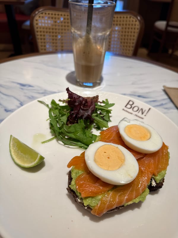Brunch documented at Samarkand bakery featuring avocado toast, coffee