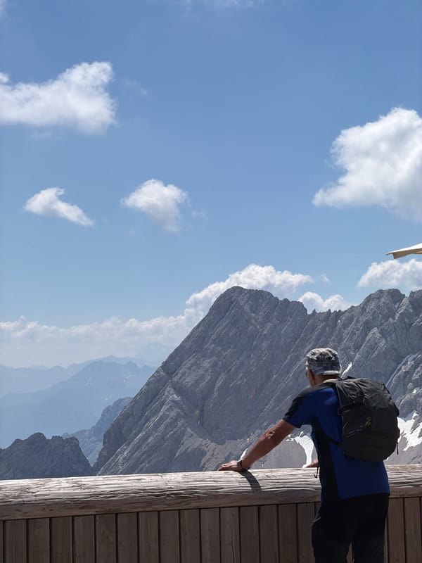 Pausing at a wooden overlook in Garmisch-Partenkirchen