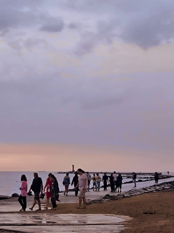 Dusk along Riga's pier and shoreline, water and soft light.