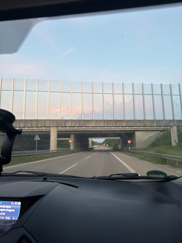 Evening highway drive through the Munich suburbs