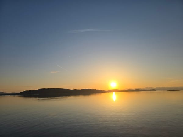 Sunset observed over Norwegian fjord in Randaberg