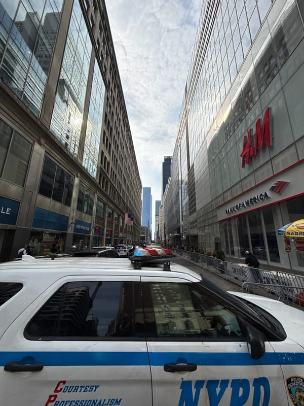 Midtown Manhattan evening: street life and World Cup viewing outdoors