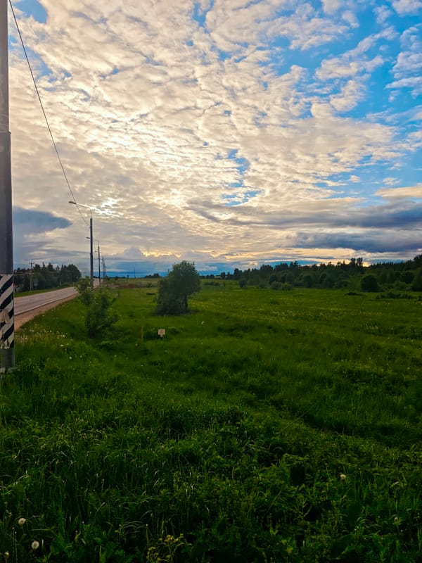 Woman waits at rural Russian bus stop amid gathering storm