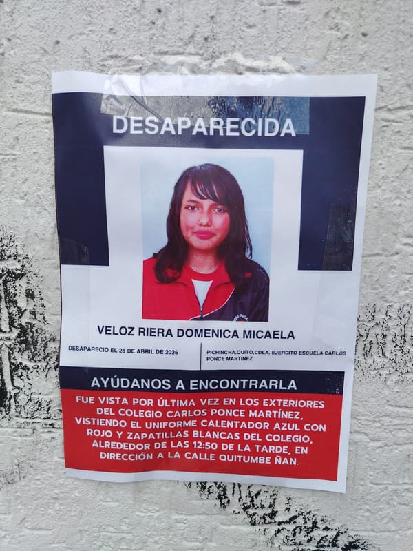 Missing person poster spotted on wall in Quito
