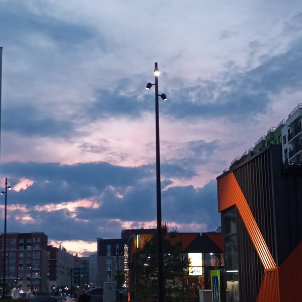 Dusk scene with dramatic sunset clouds observed in Pervomaysky