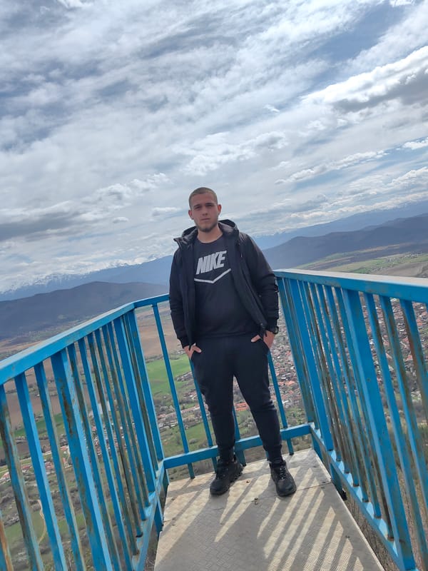 Tourist visits observation deck in Vrabevo, Bulgaria