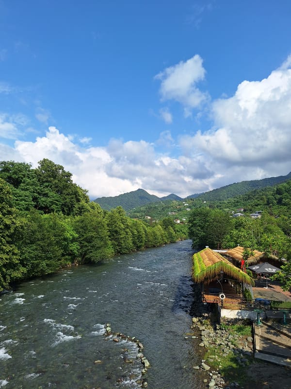 Historic stone bridge and river scenery along the Chorokhi in Kobuleti