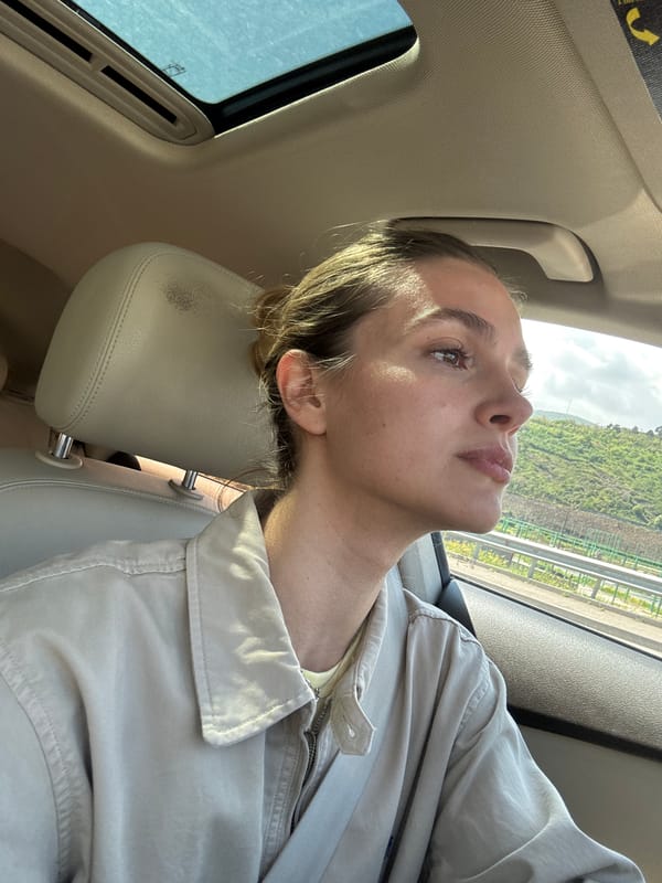 Woman travels by car and elevator, takes selfies