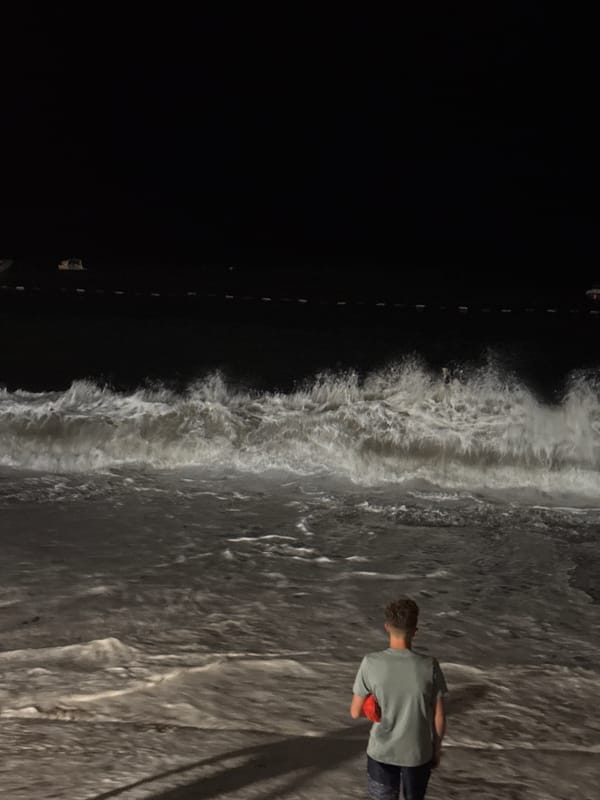 Summer night out along Montenegro's Budva Riviera beachfront