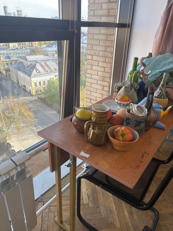 Moscow afternoon scenes: indoor table arrangement and modern transport interior