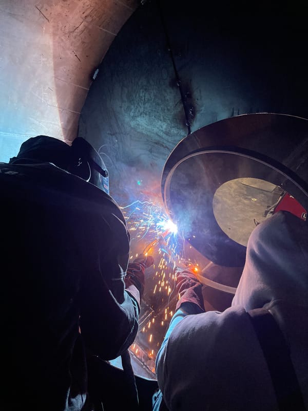 Early morning welding work observed in Montenegro metal structure