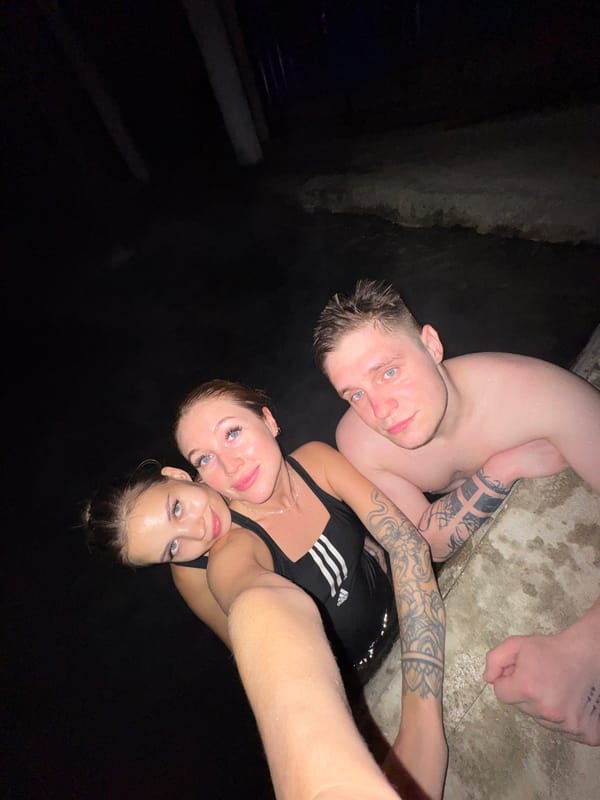 Three bathers enjoy thermal springs in Kyndygh, Abkhazia