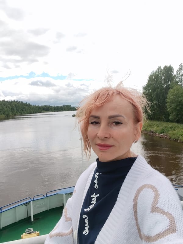 Selfie on a boat deck near Vytegra, Russia