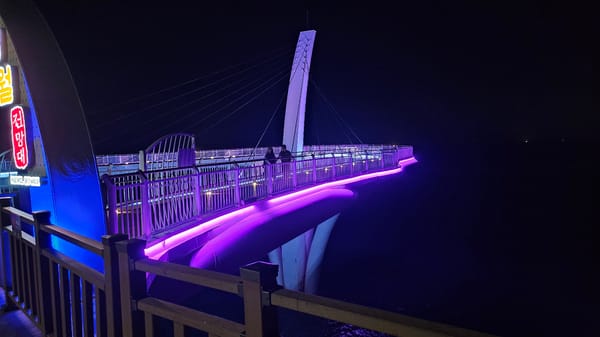 Busan's illuminated bridges and skywalks captured at night