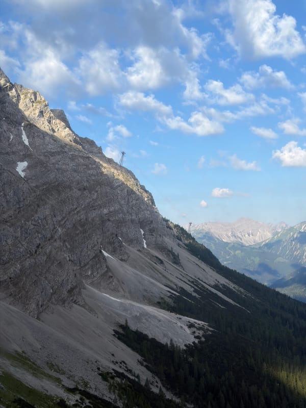 Sunny morning in the Grainau Alps, rugged peaks and forest