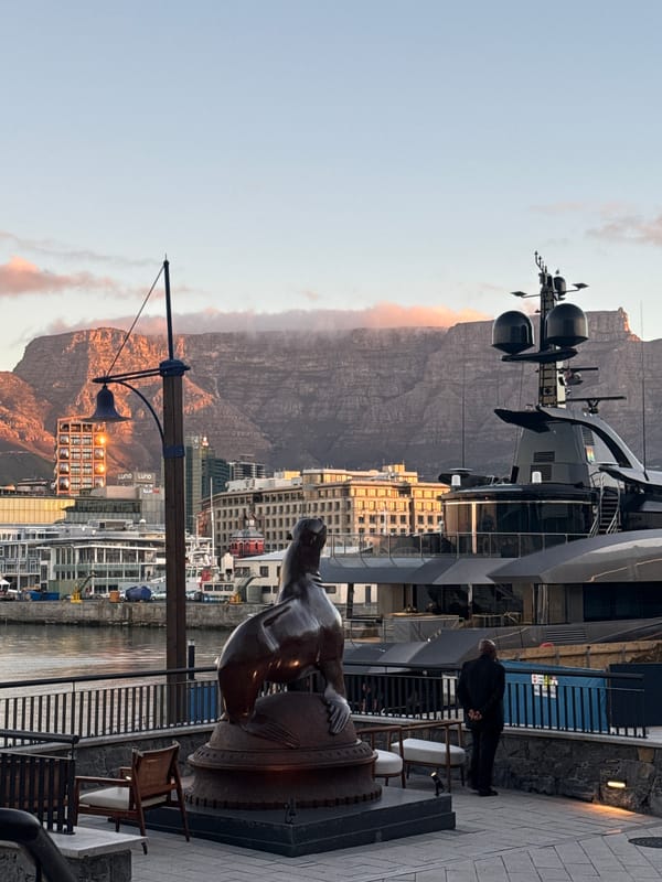 Cape Town waterfront dining establishment captured during golden hour