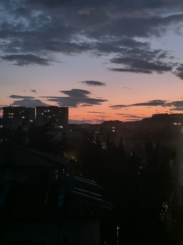 Dusk cityscape captured from elevated view in Stara Zagora